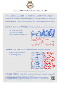 Friday 11 November | Biophysics and genetics at the Lincei – Kurt Wütrich and Lucio Luzzatto – Accademia Nazionale dei Lincei
